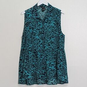 Torrid Blouse 1X Blue Cheetah Print Button Sleeveless Size 1